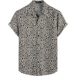 Mens 100% Cotton Hawaiian Shirts Floral Short Sleeve Button Down Shirts Summer
